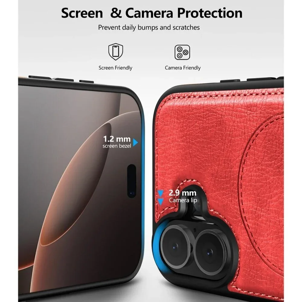 Red Iphone 17 Pro Max Invisible Stand Protective Slim Kickstand Leather Case